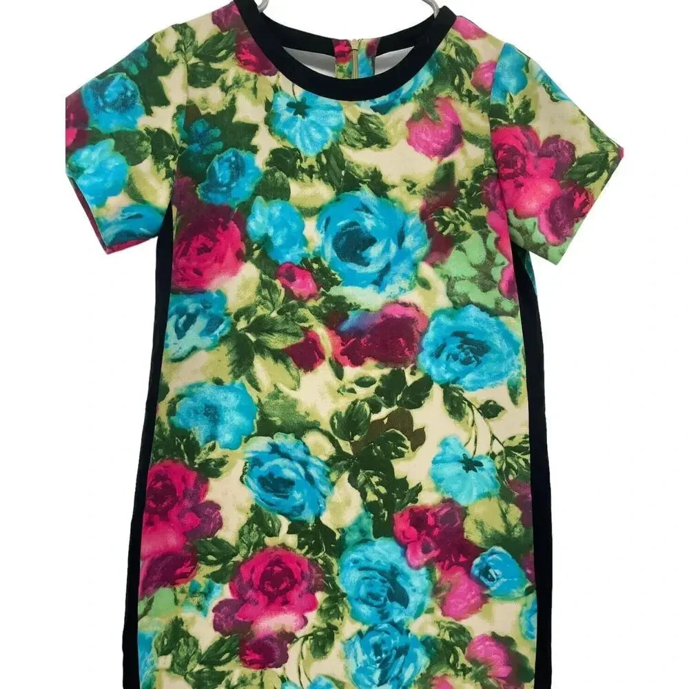 Sandro Floral Abstract Mini Shift Dress Size EU 2 US 4-6 Cut out Back zip - Picture 3 of 16